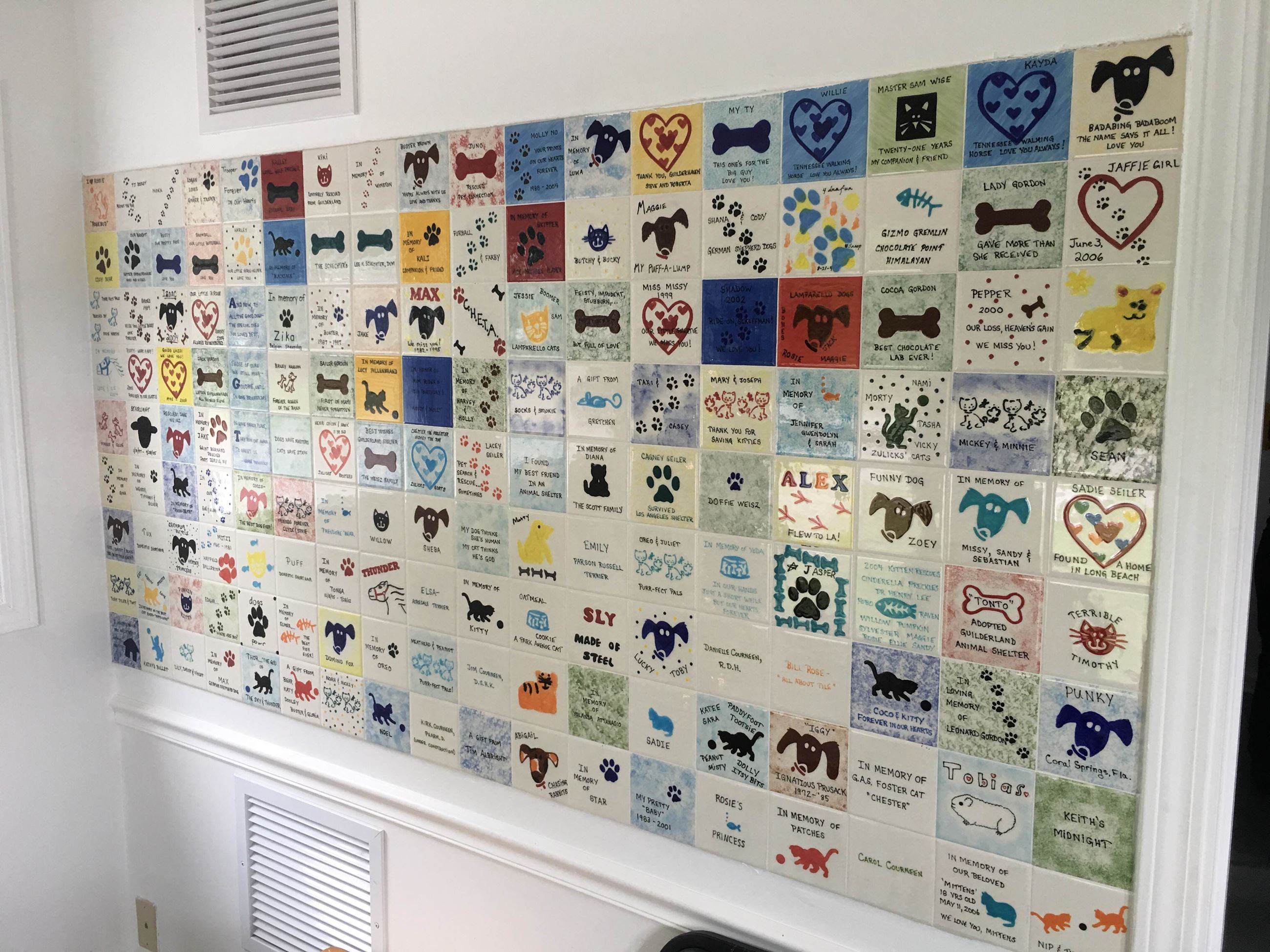 Painted tiles on a wall